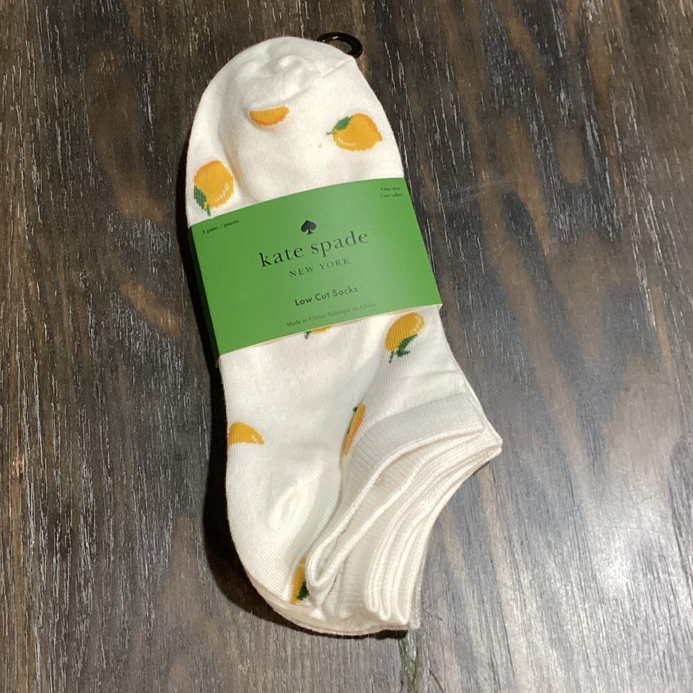 Kate Spade 3 Pair of Low Cut Socks Citrus White and Gray